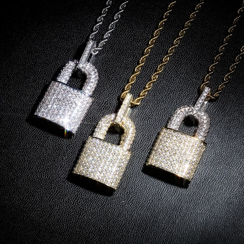 Hip Hop Iced Out Lock Pendant Necklace Copper AAA Zircon Micro Pave Streetwear Punk Padlock Jewelry For Men And Women