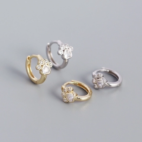 925 Sterlingsilber Süße Haustier Katzenpfote Fußabdruck Ohrbuckle Ohrringe Herz Zirkonia Hoop Ohrringe Für Damen Modeschmuck