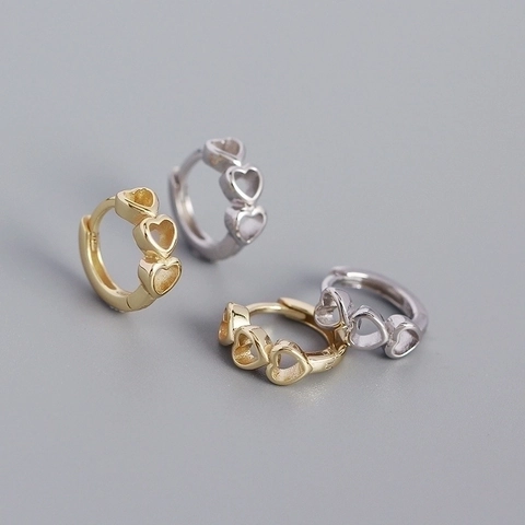 S925 Sterling Zilveren Hart Oorbellen Voor Dames Minimalistische Driedubbele Holle Hart Huggie Oorbellen Zoete Elegante Sieraden