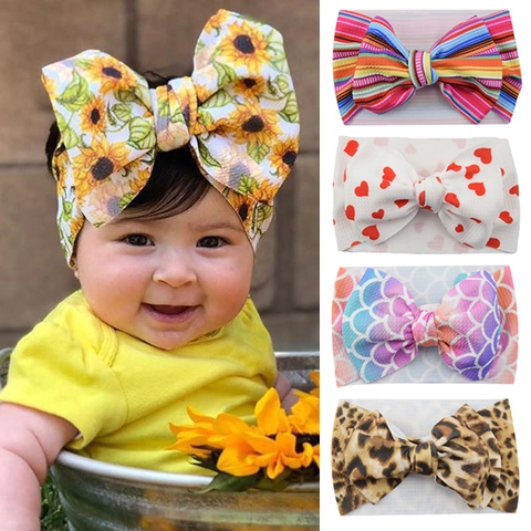 Baby Bow Headband Stretchy Fabric Wide Hairband Floral Leopard Headwrap For Infants Toddlers Photography Accessories