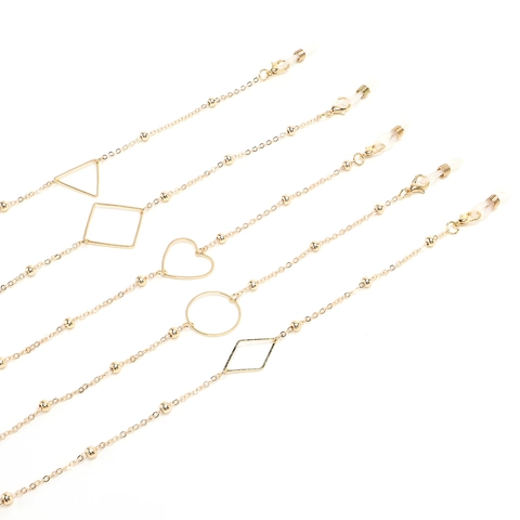 Geometric Gold Alloy Glasses Chain With Silicone Loops Anti Slip Sunglasses Strap Fashion Eyewear Holder