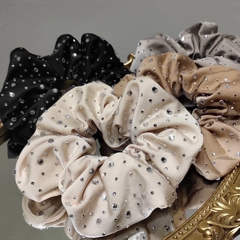 Rhinestone Satin Oversized Scrunchie Hair Tie French Elegant Sparkling Satin Fabric Elastic Hair Rope For Women Girls