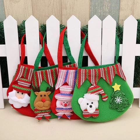Christmas Gift Bags Felt Non-woven Cartoon Santa Snowman Reindeer Bear Tote Candy Packaging Holiday Party Decor