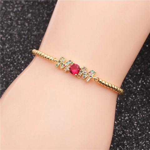 MOM Letter Bracelet Copper With Colorful Cubic Zirconia Micro Pave Adjustable Chain Jewelry Mother Day Gift For Women