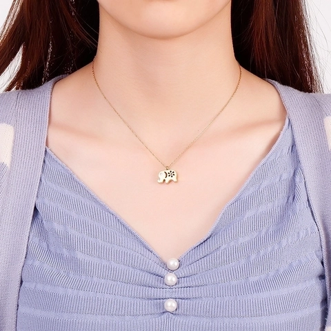 Collar Con Colgante De Elefante Acero Inoxidable Flor Hueca Zirconia Joyería De Animales Para Mujeres Niñas