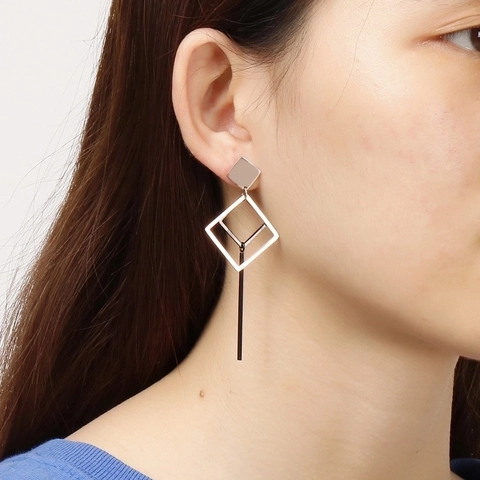 Edelstahl Hängeohrringe Geometrisch Hohl Doppeltes Quadrat Rhombus Lange Stange Minimalistisch Modern Für Frauen