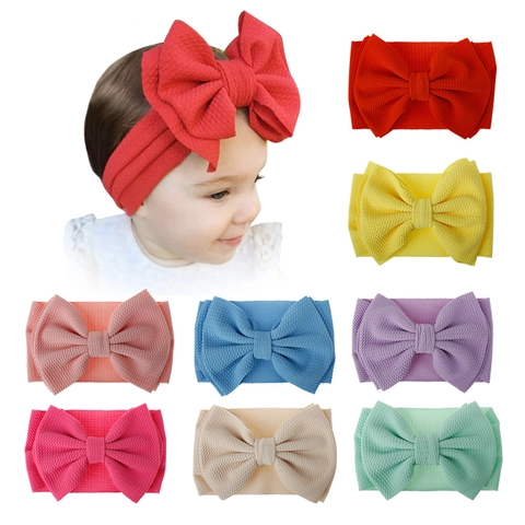 Baby Headband Oversized Bow Waffle Knit Elastic Hair Band Toddler Kids Soft Headwrap Solid Color Hair Accessories