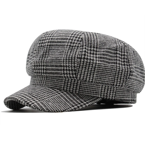 Vintage Houndstooth Newsboy Cap Dames Katoenmix Ruit Retro Octagonaal Baret Schildersmuts Herfst Winter