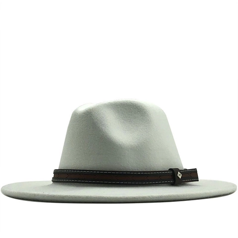 Vintage Wide Brim Fedora Hat Woolen Felt Jazz Cap With Belt Buckle For Women Men Unisex
