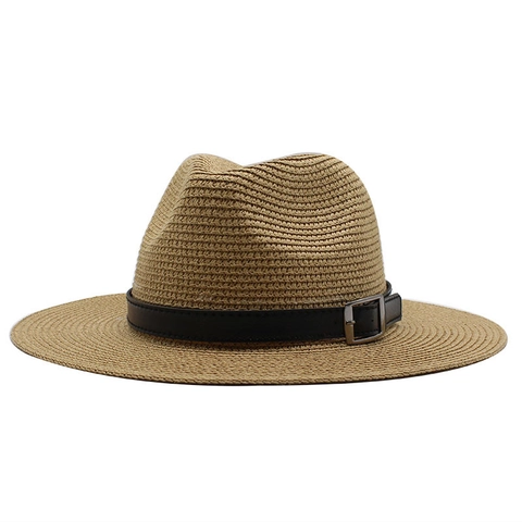 Panama Straw Fedora Hat For Men Women Summer Breathable Sun Protection Foldable Wide Brim Beach Vacation Leather Band