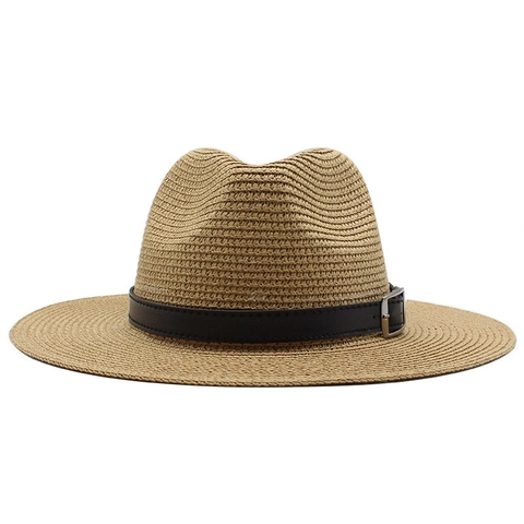 Panama Straw Fedora Hat For Men Women Summer Breathable Sun Protection Foldable Wide Brim Beach Vacation Leather Band