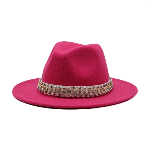 Cappello Fedora Uomo Donna Feltro Di Lana Tesa Larga Con Decorazione Strass Rivetti In Metallo Berretto Jazz Elegante Stile Western