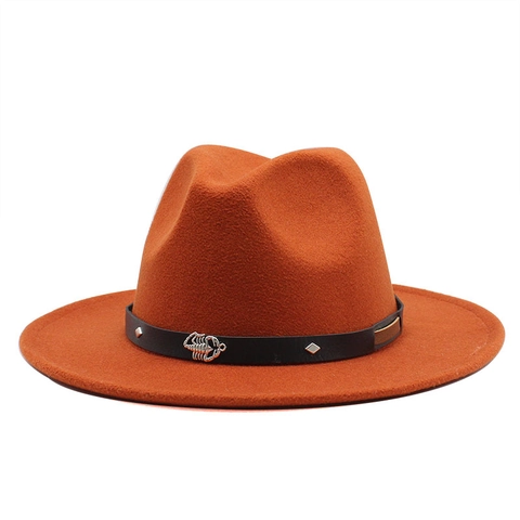 Sombrero Fedora Vintage Fieltro De Lana Ala Ancha Con Escorpión Metálico Y Banda De Cuero Con Remaches Unisex