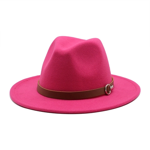 Classic Wool Felt Fedora Hat Wide Brim Vintage Jazz Cap With Leather Band Metal Buckle For Men Women Unisex Solid Color