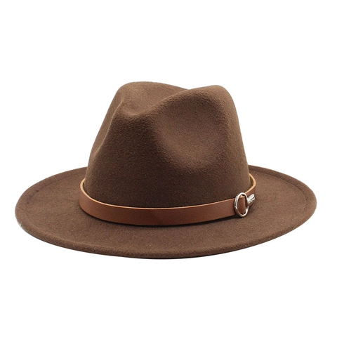 Classic Wool Felt Fedora Hat Wide Brim Vintage Jazz Cap With Leather Band Metal Buckle For Men Women Unisex Solid Color