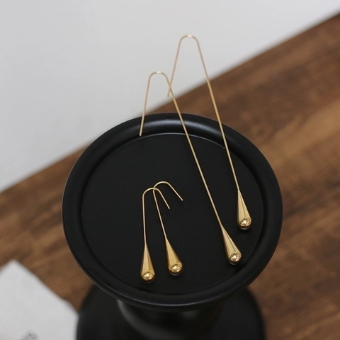 Minimalistische 18K Vergoldete Titanstahl Wassertropfen Hakenohrringe Für Damen Retro Lineare Anhänger Schmuck