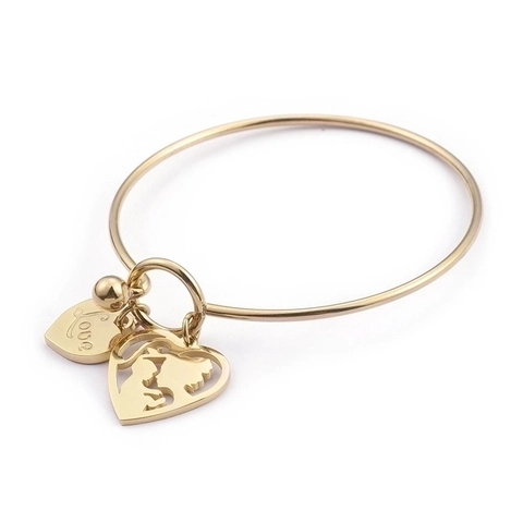 Stainless Steel Bangle Bracelet Heart Charms Love Mother Child Silhouette Gold Plated Jewelry Gift For Women