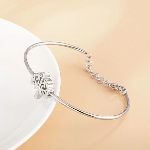 Pulsera Brazalete Calado Árbol De La Vida Para Mujeres Niñas Acero Inoxidable Cadena Ajustable Cierre Langosta Pulido Minimalista Joyería Moda