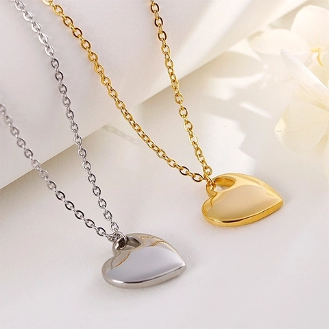Set Di Gioielli Con Collana E Orecchini A Cuore Cavo Acciaio Inossidabile Lucidato Minimalista Elegante Per Donna