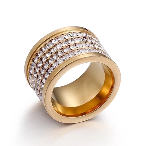 Anello A Fascia Larga In Acciaio Inossidabile 316L Con Zirconi A Più File Gioielli Di Moda Lucidati Per Uomo E Donna