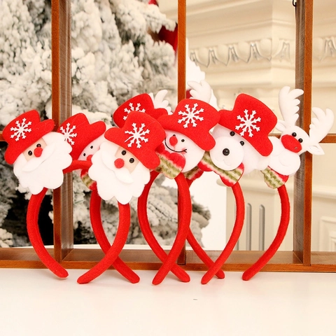 Diadema De Navidad Con Luz LED Felpa Papá Noel Muñeco De Nieve Reno Tocado De Fiesta Accesorios De Disfraces