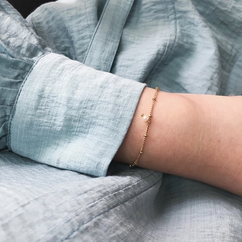 Bracciale Perla Artificial Acqua Dolce Minimalista Placcato Oro 18K Acciaio Titanio 316L Catena Satellite Gioielli Eleganti Donna