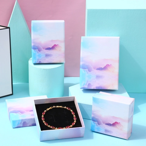 Schmuckverpackung Box Karton Lila Blau Verlauf Wolkenhimmel Muster Für Halskette Ohrring Ring Geschenkbox Mit Schwammfutter