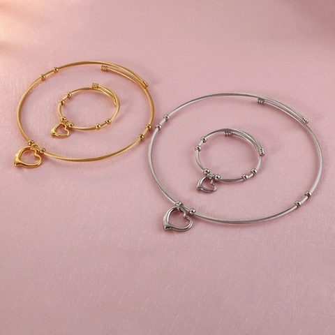 Collezione Minimalista di Collana E Bracciale in Acciaio Inossidabile a Cavo Con Cuore Oro Acciaio Moda Donna