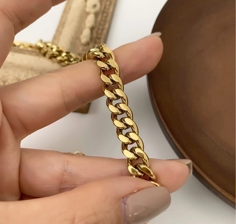 Bracciale A Catena Cuban Link In Acciaio Al Titanio Placcato Oro Gioielli Minimalisti Punk Per Donna Uomo Maglia Piatta