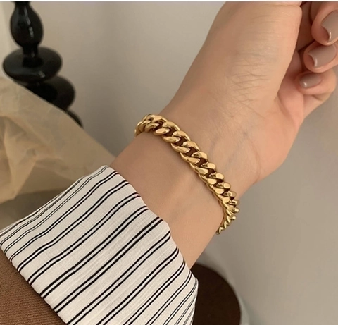 Bracciale A Catena Cuban Link In Acciaio Al Titanio Placcato Oro Gioielli Minimalisti Punk Per Donna Uomo Maglia Piatta