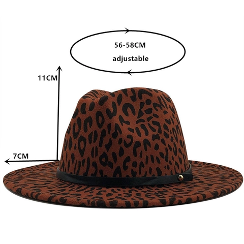 Luipaardprint Wollen Vilt Fedora Hoed Brede Rand Retro Jazz Hoed Voor Heren En Dames