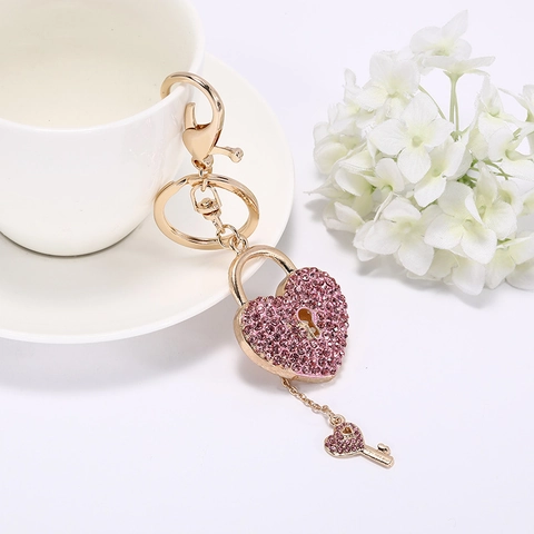 Herzschloss Schlüsselanhänger Legierung Strass Funkelnder Schlüsselring Mit Kleinem Schlüsselanhänger Romantischer Taschenanhänger Für Damen