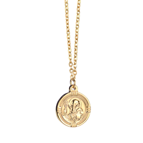 Collana Con Pendente A Moneta Vintage In Acciaio Al Titanio Con Placcatura In Oro 18K Medaglione Religioso Per Donna