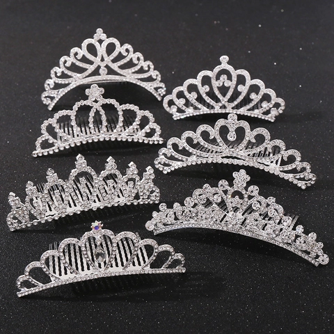 Peines Para El Cabello Corona Aleación Diamantes De Imitación Cristal Novia Boda Fiesta Princesa Niñas Plata