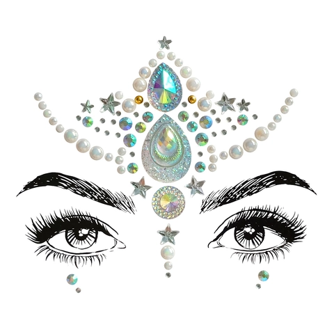 Face Jewel Stickers Iridescent Acrylic Rhinestones Self Adhesive For Festival Rave Party Makeup Body Art Glitter Jewels