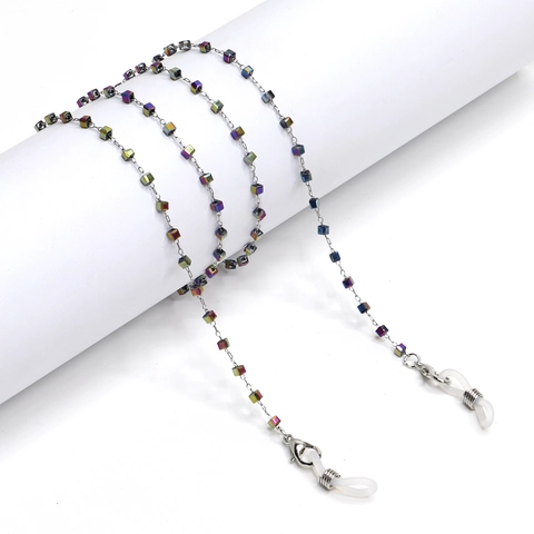 Stainless Steel Glasses Chain With Colorful Square Beads Anti-Slip Eyewear Lanyard Holder For Sunglasses Women Men