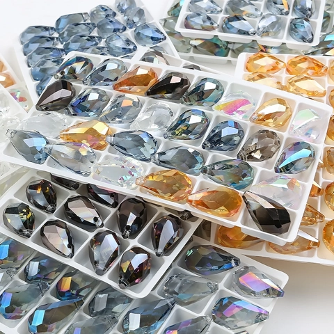 Faceted Glass Teardrop Pendants Twisted Water Drop Shape Phantom AB Coating DIY Jewelry Making Accessories Crystal Charms