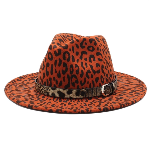 Leopard Print Fedora Hat Cotton Polyester Wide Brim Jazz Hat With Buckle Belt Vintage Style For Men And Women