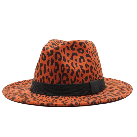 Cappello Fedora Con Stampa Leopardata In Feltro Di Lana Cappello Jazz A Tesa Larga Moda Retro Per Uomini Donne