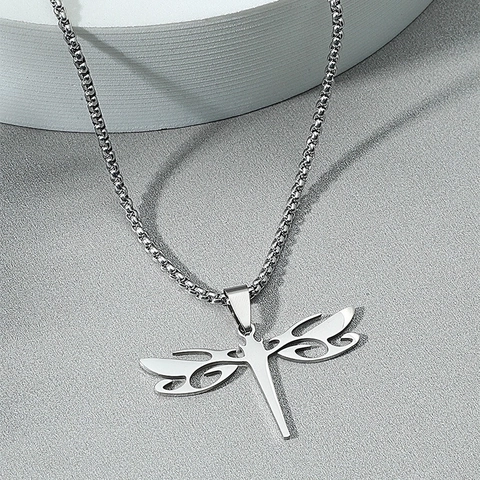 Collar Con Colgante De Libélula Acero Inoxidable Hueco Minimalista Joyería De Animales De Moda Para Hombres