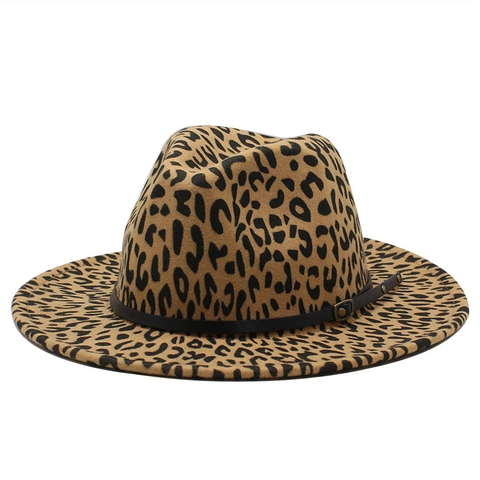 Leopard Print Fedora Hat Vintage Wide Brim Cotton Polyester Jazz Cap With Belt Buckle For Men Women Fashion Outdoor