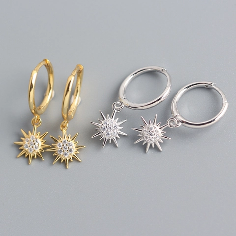 Starburst Sun Huggie Hoop Earrings With 925 Sterling Silver Earring Post Zircon Inlaid Dainty Jewelry For Women