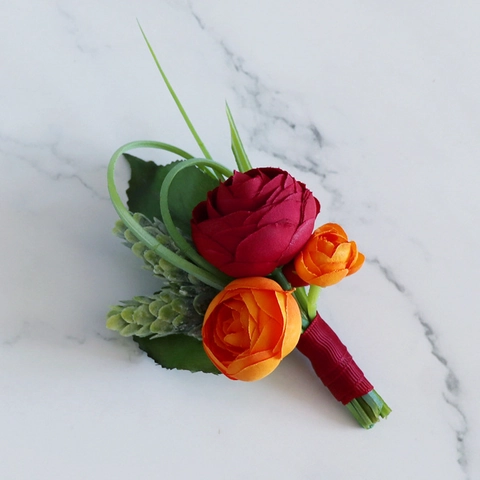 Handmade Satin Rose Boutonniere Wedding Corsage With Pin Clip Retro Flower Decor For Groom Groomsmen Prom Party