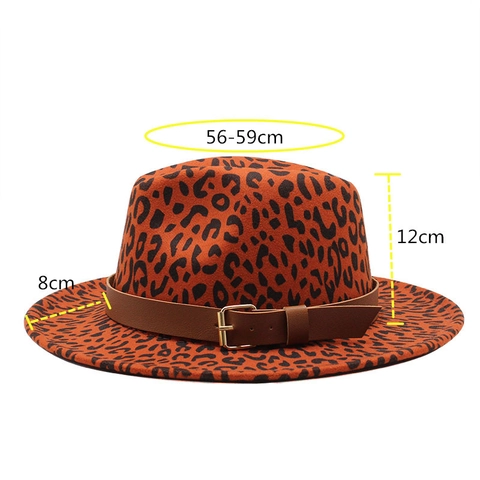 Leopard Print Fedora Hat Wide Brim Cotton Polyester Felt Jazz Cap With Belt Buckle Vintage Western Cowboy Hat For Men Women