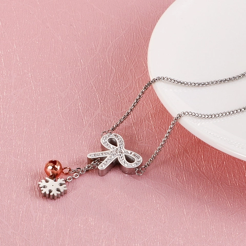 Bracciale Regolabile Fiocco Farfalla Acciaio Al Titanio Zircone Strass Fiocco Di Neve Campana Gioielli Eleganti Per Donna
