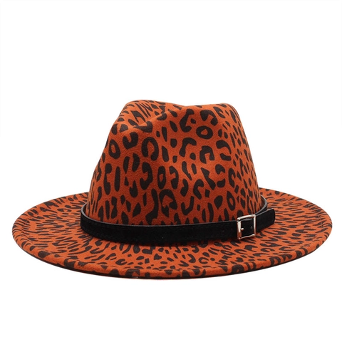 Fedora Hat Leopard Print Wide Brim Belt Buckle British Retro Style Cotton Polyester Unisex Accessory