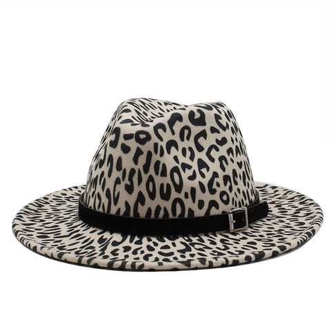 Fedora Hat Leopard Print Wide Brim Belt Buckle British Retro Style Cotton Polyester Unisex Accessory