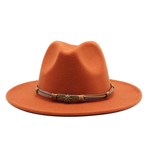 Wide Brim Woolen Felt Fedora Hat With Leather Band And Metal Skull Ornament Vintage Jazz Punk Style For Men And Women
