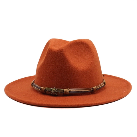 Wide Brim Woolen Felt Fedora Hat With Leather Band And Metal Skull Ornament Vintage Jazz Punk Style For Men And Women