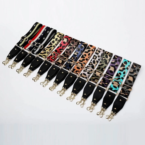 Adjustable Wide Bag Strap Leopard Print Replacement Shoulder Belt With Leather Ends And Gold Metal Buckles For Crossbody Handbags